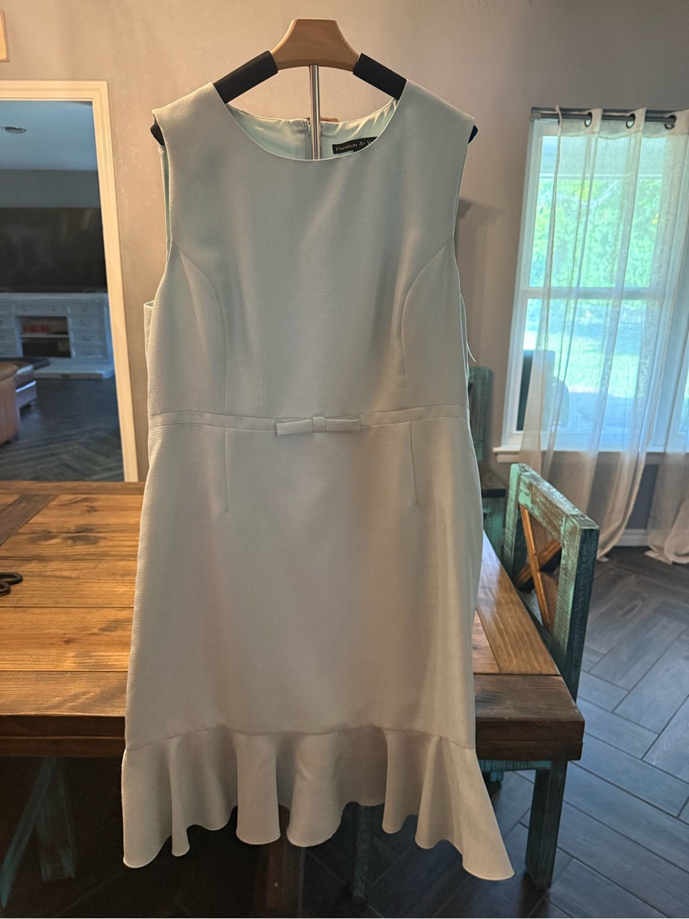 Preston & York Sleeveless Pale Blue Bow-Trim Midi Dress